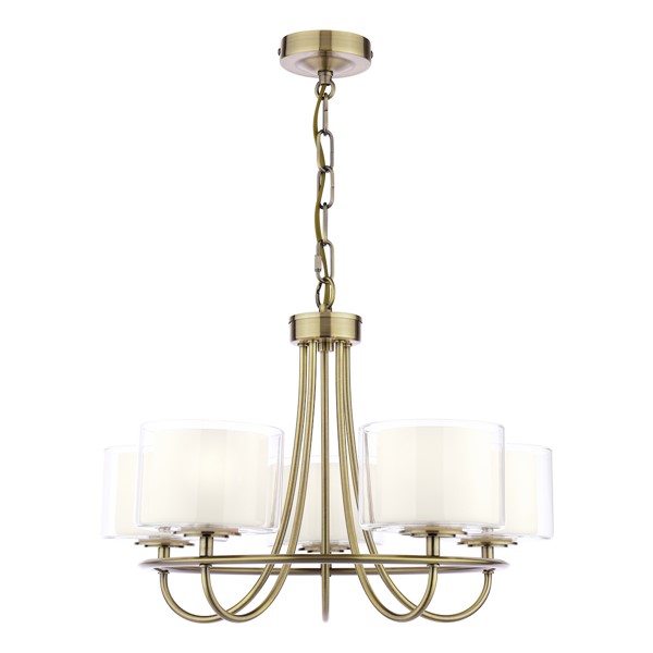 (image for) Laura Ashley Southwell 5 Light Armed Pendant Antique Brass and Opal Glass